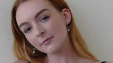 Load image into Gallery viewer, Pearl 10mm round single drop silver-tone earrings