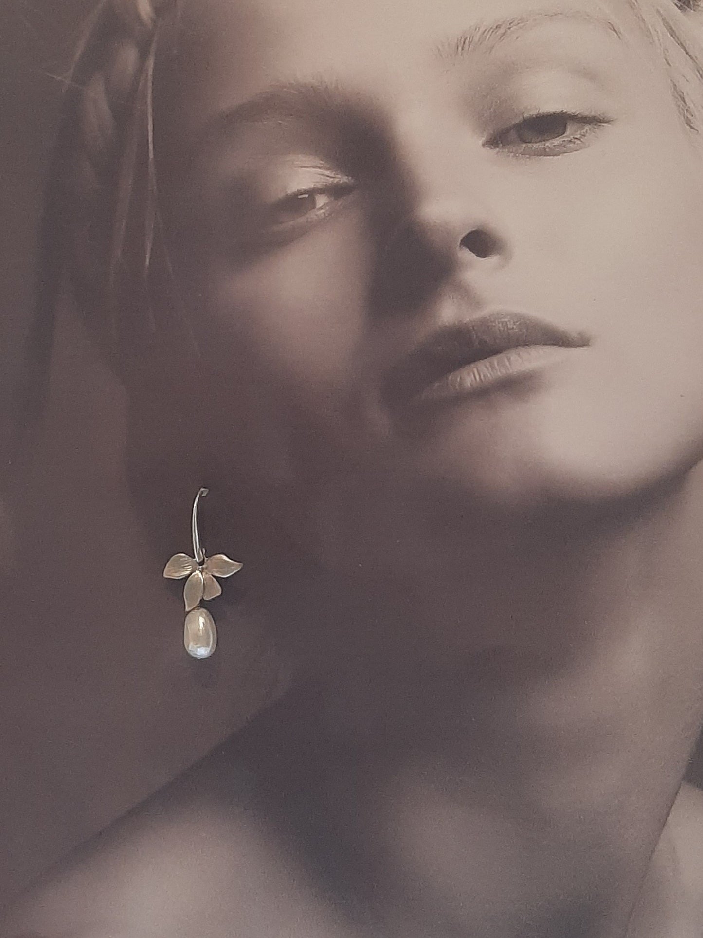 Liz - sterling silver earwires with or without cubic zironia's, orchid flower and pearl drop earrings