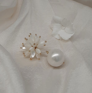 Helena - bursting half sphere and round pearl drop stud earrings