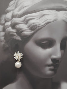 Helena - bursting half sphere and round pearl drop stud earrings