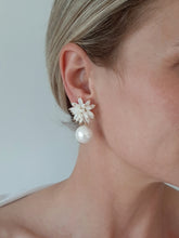 Load image into Gallery viewer, Helena - bursting half sphere and round pearl drop stud earrings