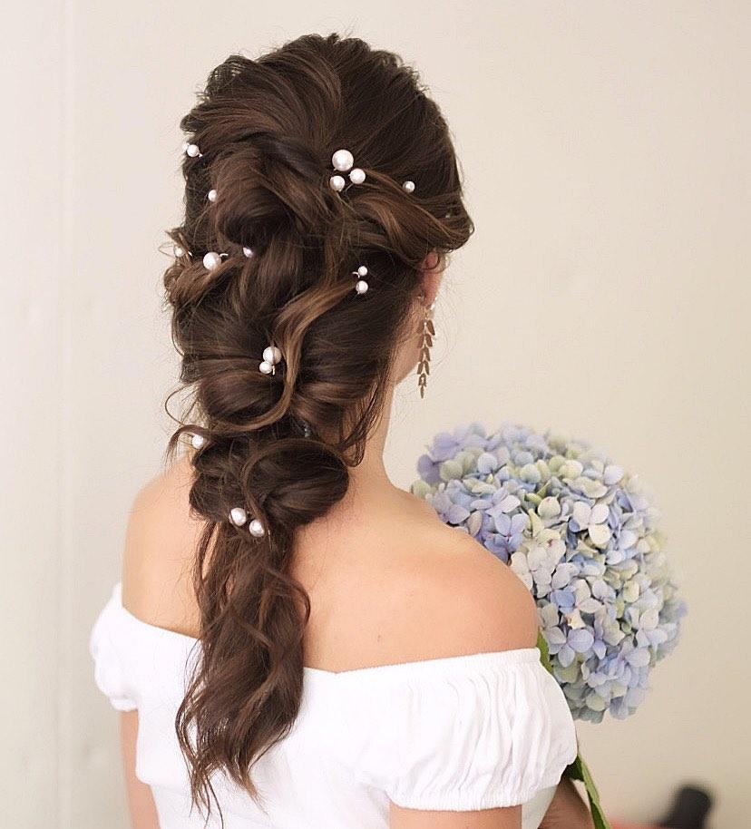 Bella - crystal pearls set of 6 hair pins