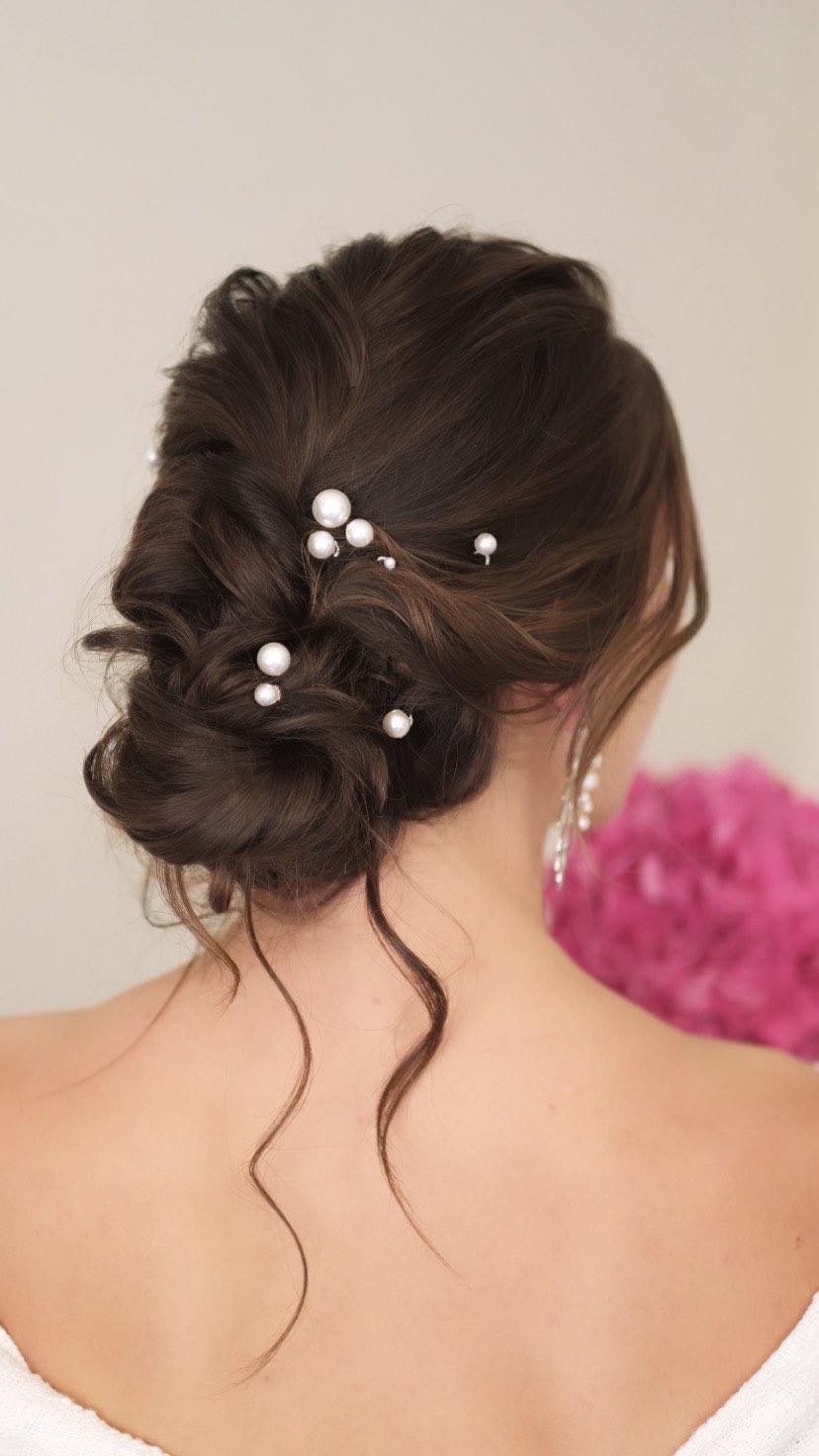 Bella - crystal pearls set of 6 hair pins