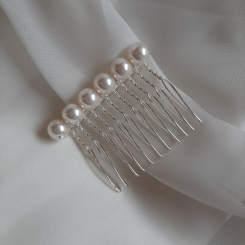 Cora - white Preciosa crystal or freshwater pearls beaded hair COMBS in silver or gold tones