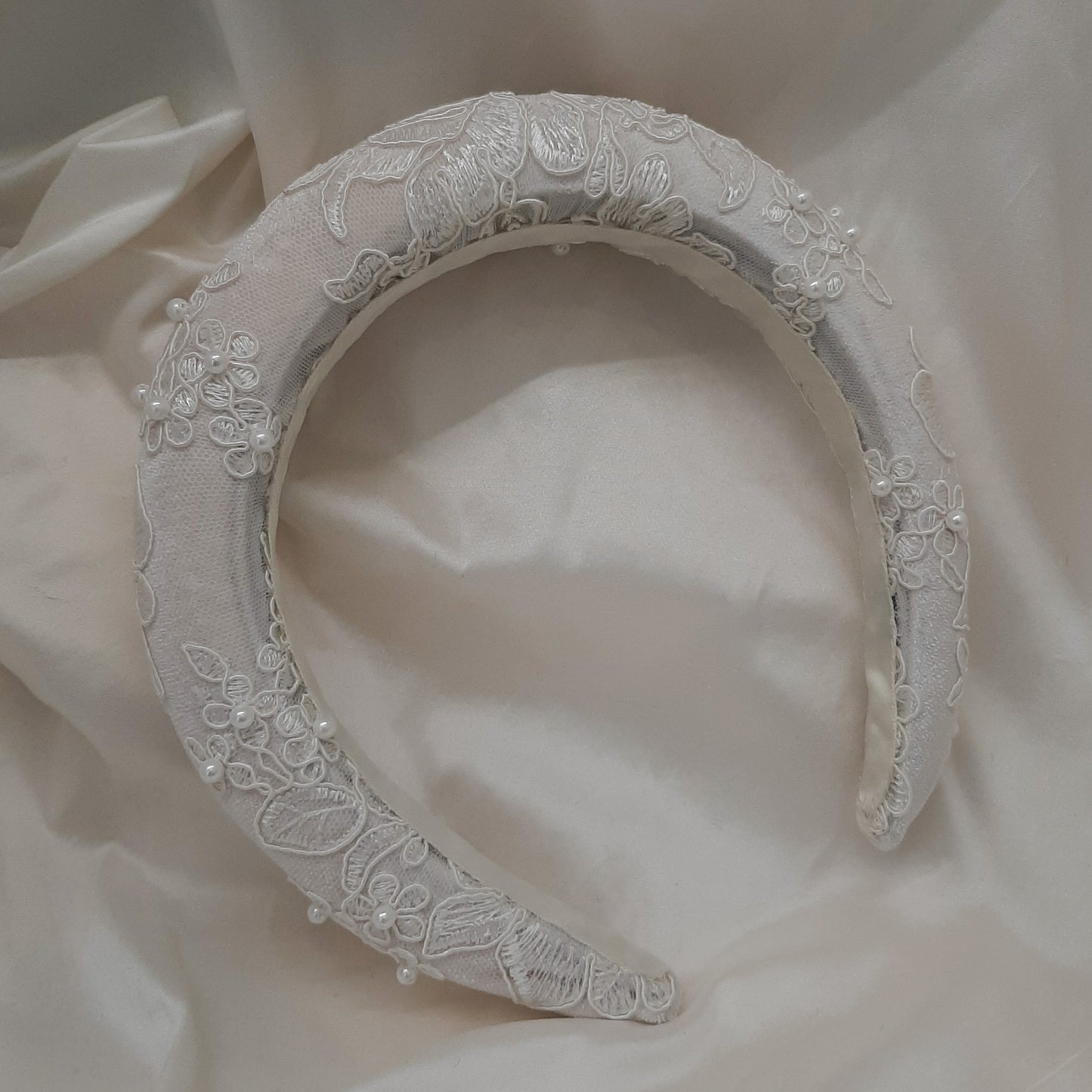 Liara - ivory lace and pearl embellished headband