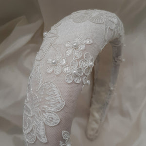 Liara - ivory lace and pearl embellished headband