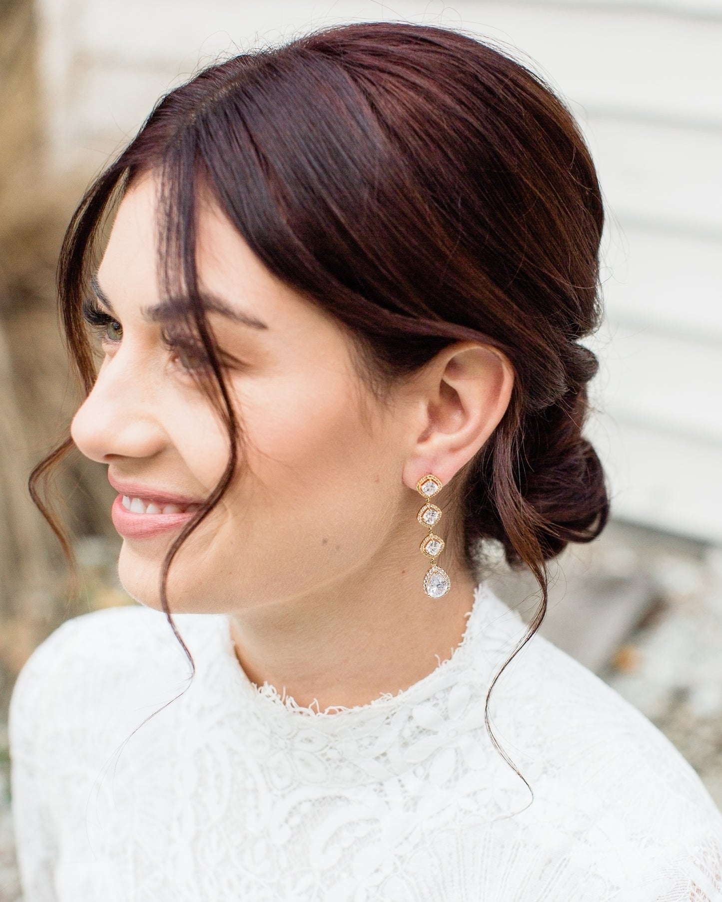 Florence - Cubic Zirconia cushion and pear shape gold-tone stud drop earrings