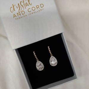 Kirsty - Cubic Zirconia crystal clear silver or gold tone drop earrings