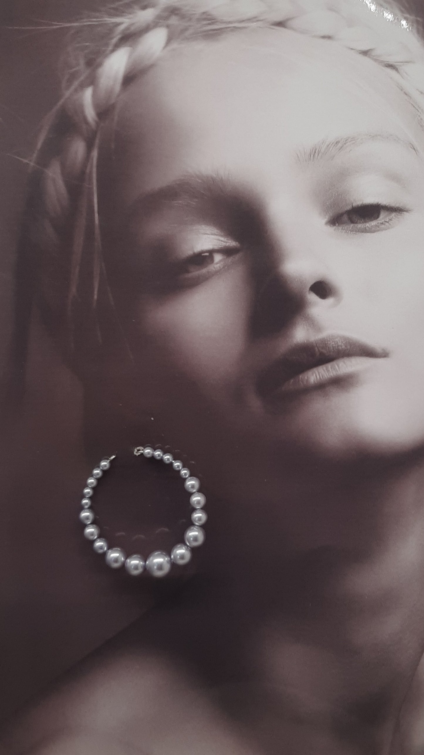 Ashley - crystal pearl beads silver-tone round hoop earrings