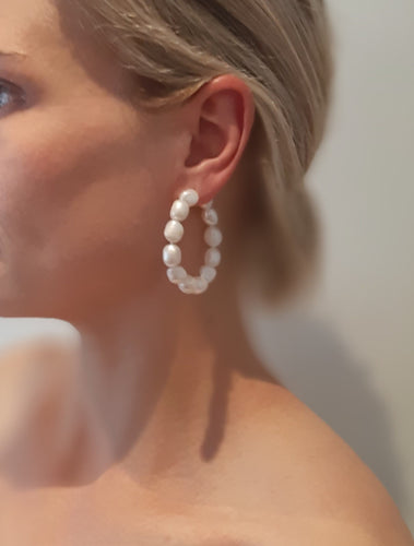 Layla (v2) - freshwater pearls natural oval bead hoop earrings