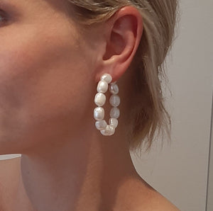 Layla (v2) - freshwater pearls natural oval bead hoop earrings