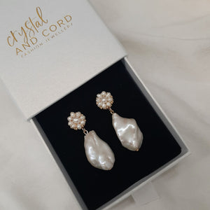 Lila (v2) - natural cultured freshwater pearls flower shaped stud and drop earrings
