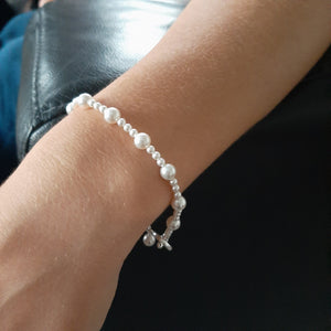 LILY - crystal base pearls sterling silver filled clasp and bead charm bracelet