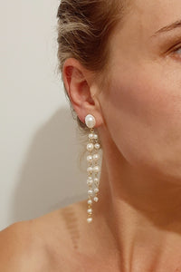 Linelle - freshwater pearls oval stud and tapered multi cascading earrings
