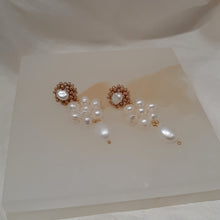 Load image into Gallery viewer, Lishara - hand beaded stud and freshwater pearl beads flower shaped drop earrings