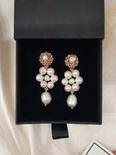 Load image into Gallery viewer, Lishara - hand beaded stud and freshwater pearl beads flower shaped drop earrings