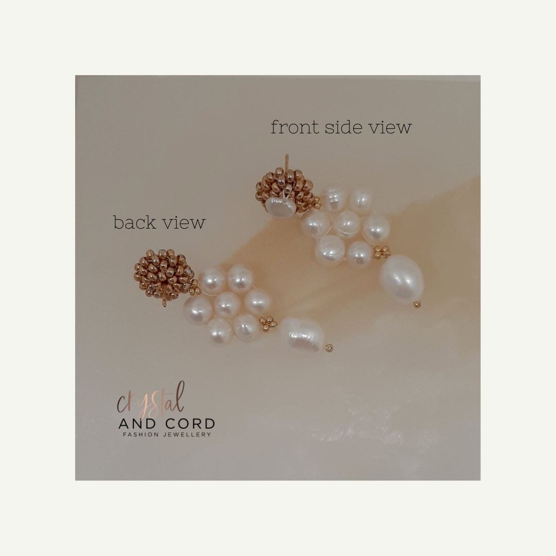 Lishara - hand beaded stud and freshwater pearl beads flower shaped drop earrings