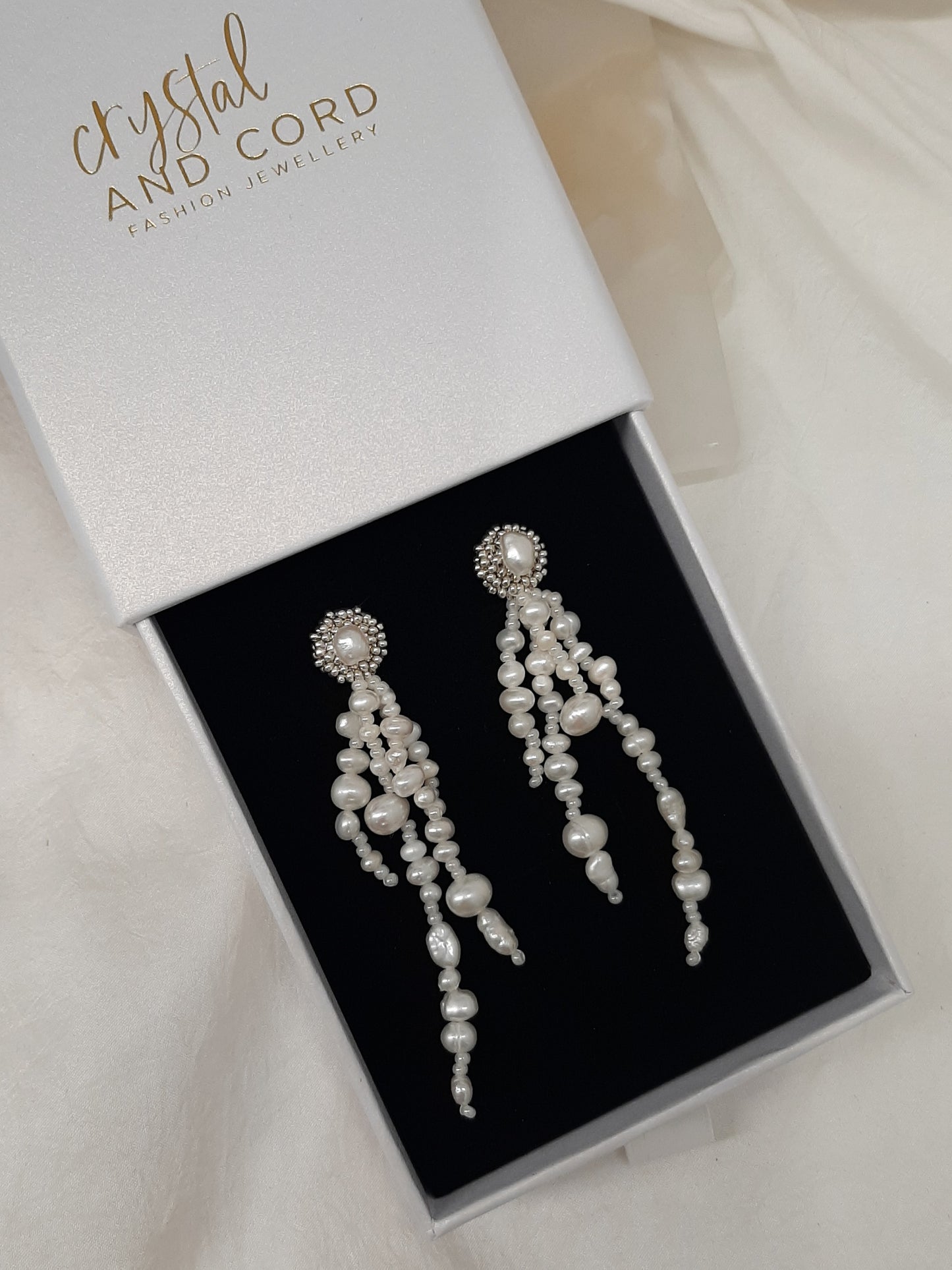 Mariah - natural organic shaped freshwater pearls cascading stud earrings