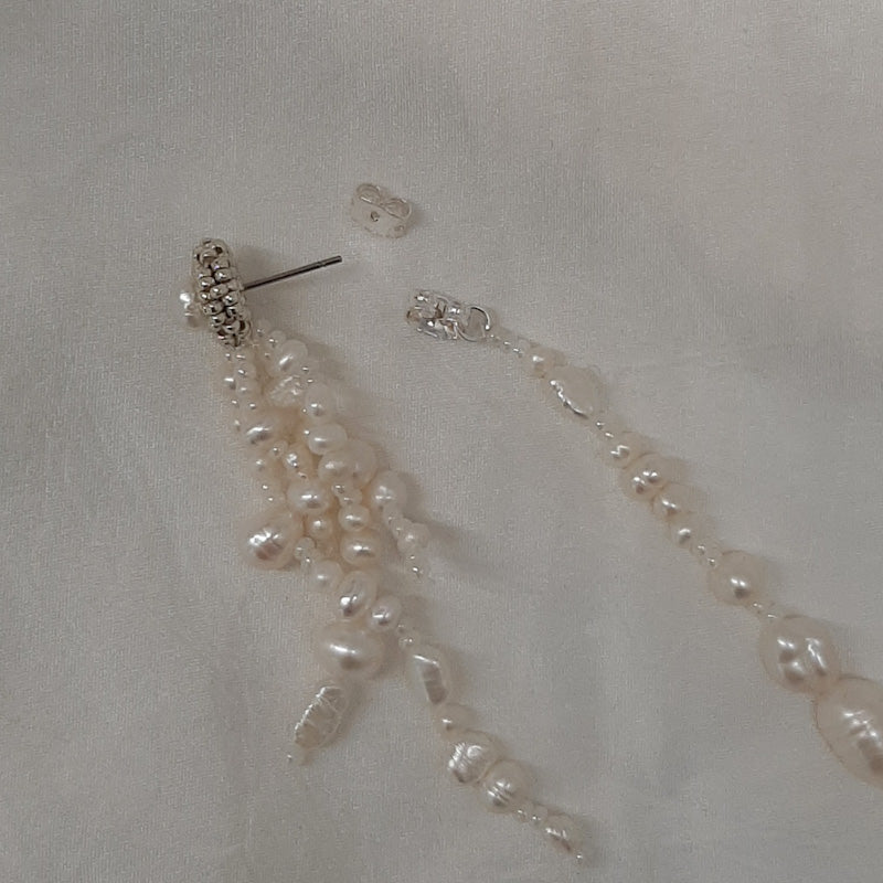 Mariah - natural organic shaped freshwater pearls cascading stud earrings