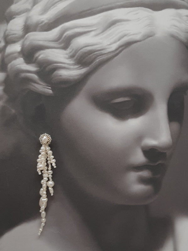 Mariah - natural organic shaped freshwater pearls cascading stud earrings