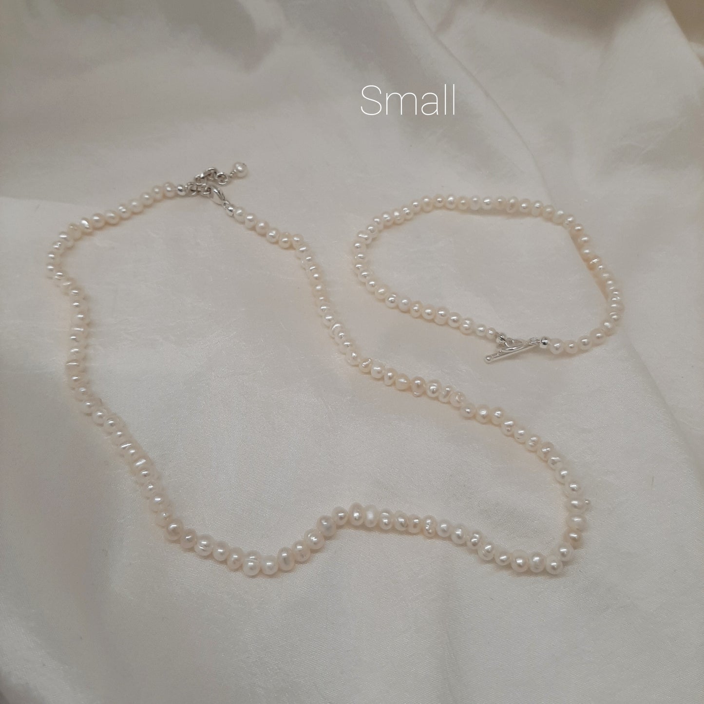 Marianna - medium, small and tiny natural cultured freshwater pearls necklace and bracelets with sterling silver clasps