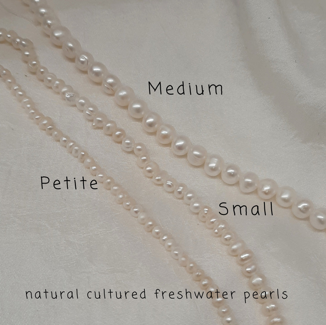 Marianna - medium, small and tiny natural cultured freshwater pearls necklace and bracelets with sterling silver clasps