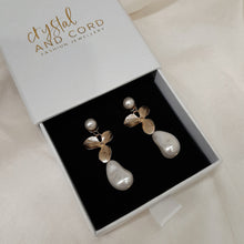 Load image into Gallery viewer, Matilda - silver orchid shaped flowers with Swarovski crystal baroque pearl drop and earstud
