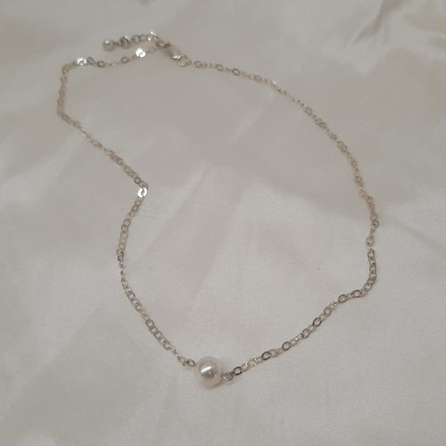 Mattie - silver-tone tiny chain and Swarovski crystal pearl pendant drop necklace