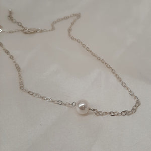 Mattie - silver-tone tiny chain and Swarovski crystal pearl pendant drop necklace