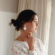 Load image into Gallery viewer, Milla - exclusive to All The While - white lace and freshwater pearls flower drop stud earrings