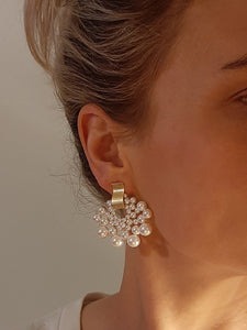 Naomi - Swarovski crystal pearl beads half circle shaped stud earrings