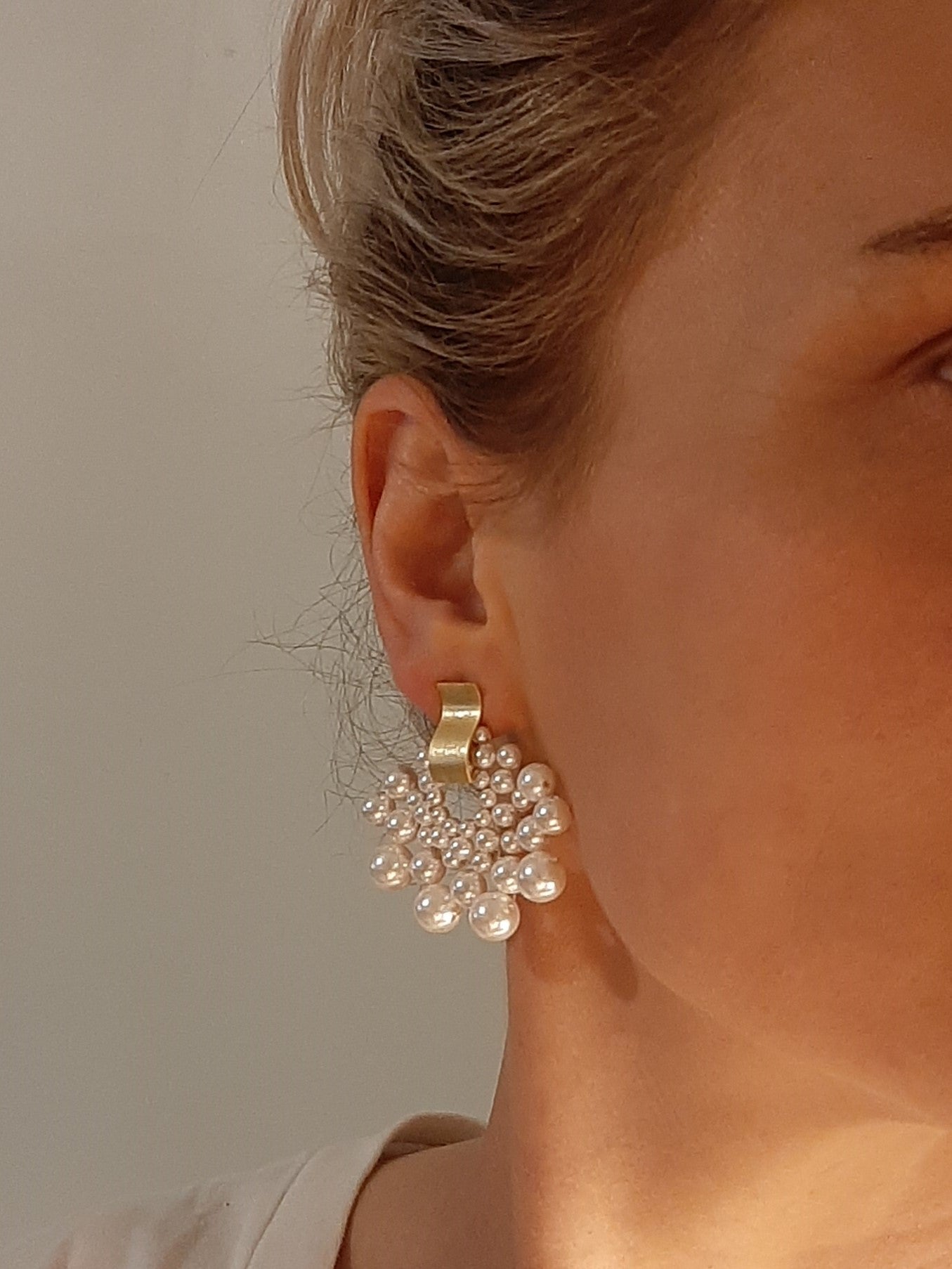 Naomi - Swarovski crystal pearl beads half circle shaped stud earrings