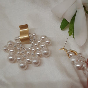 Naomi - Swarovski crystal pearl beads half circle shaped stud earrings