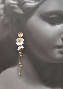 Nigella - flower and pearl cascading earrings