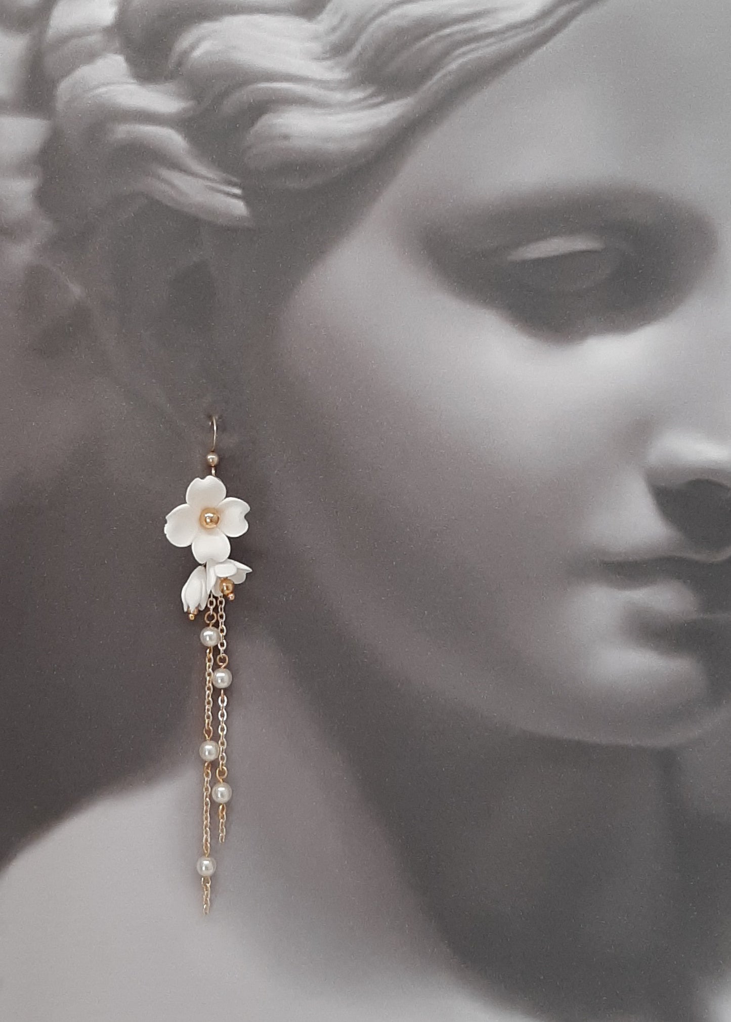 Nigella - flower and pearl cascading earrings