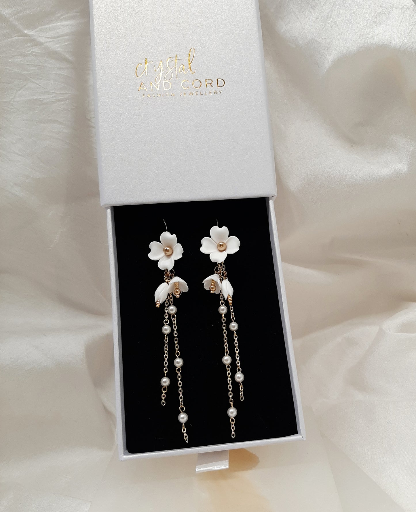 Nigella - flower and pearl cascading earrings