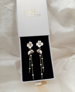 Nigella - flower and pearl cascading earrings