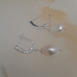 Nora - freshwater pearls sterling silver latchback stud drop earrings