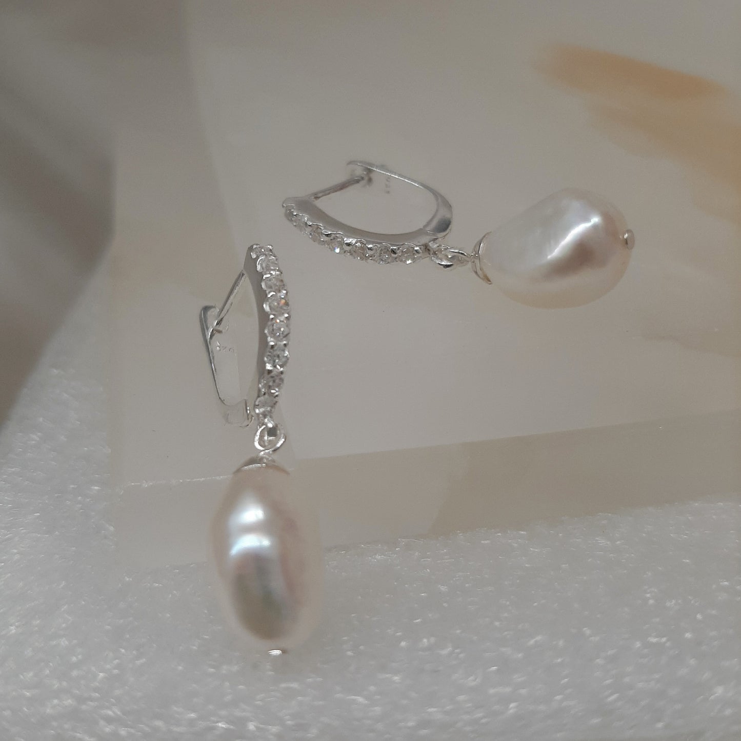 Nora - freshwater pearls sterling silver latchback stud drop earrings