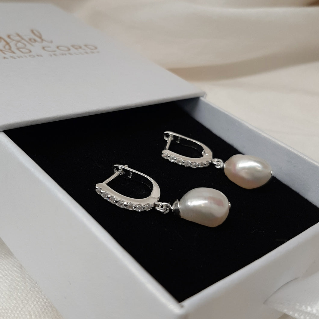 Nora - freshwater pearls sterling silver latchback stud drop earrings