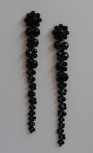 Load image into Gallery viewer, Black long cascading beaded statement stud earrings