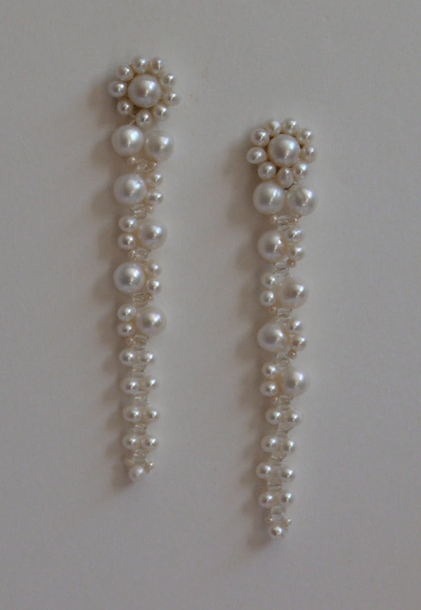 Freshwater pearls elegant long dangle bead earrings