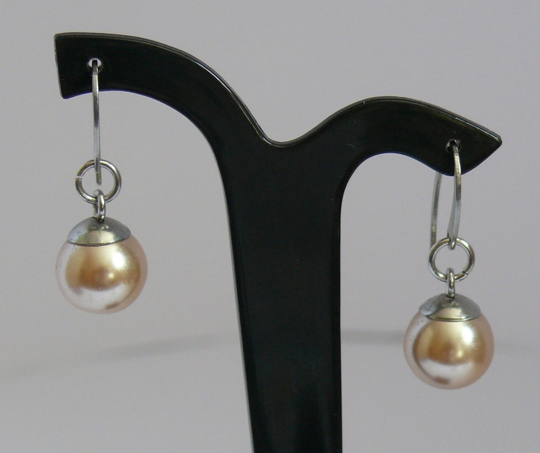 Pearl 12mm round single drop silver-tone earrings