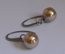 Load image into Gallery viewer, Pearl 12mm round single drop silver-tone earrings