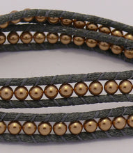 Load image into Gallery viewer, Double wrap satin cord and Swarovski crystal pearl beads bracelet