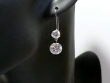 Load image into Gallery viewer, Crystal clear two stone Cubic Zirconia and silver-tone drop earrings
