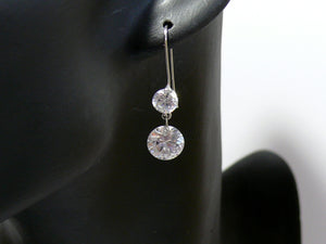 Crystal clear two stone Cubic Zirconia and silver-tone drop earrings