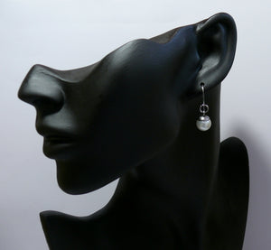 Pearl 10mm round single drop silver-tone earrings