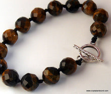 Load image into Gallery viewer, Tigereye natural gemstone beads hand knotted sterling silver bracelet