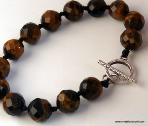 Tigereye natural gemstone beads hand knotted sterling silver bracelet